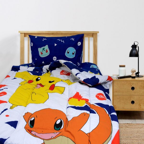 Pokemon Multicolor Kids Single Bed Comforter & Bedsheet Set